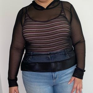 Sheer pullover with hoodie and side zipper